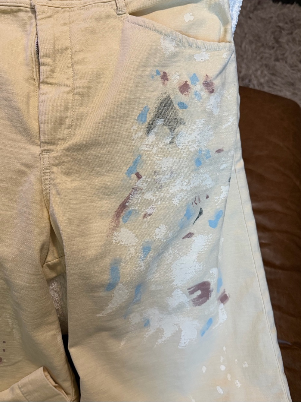 Pilcro Cream Wide-Leg Painterly Detail Pants - Picture 2 of 4